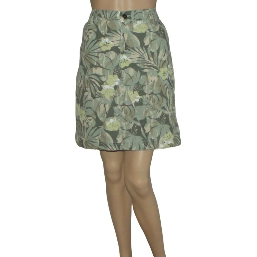 JW Safari Skirt 10 Junction West Green Floral Straight Cargo Pocket linen cotton